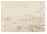 Carl Schweich, Landschaftsstudie mit Spaziergänger, Wohl 1860, Pencil drawing