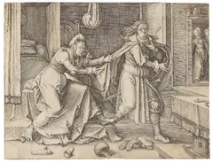 Lucas van Leyden, Josef flieht vor Potiphars Weib, 1512, Engraving