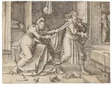 Lucas van Leyden, Josef flieht vor Potiphars Weib, 1512, Engraving