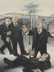 Hans Platschek, Breughels Gleichnis von den Blinden, 1977, Acrylic on canvas