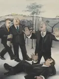 Hans Platschek, Breughels Gleichnis von den Blinden, 1977, Acrylic on canvas