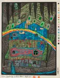 Fluß unter Dach by Friedensreich Hundertwasser, 1987, Woodcut in colors, sold Jun 2014
