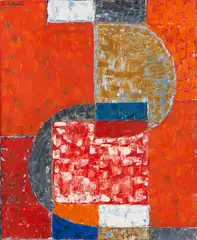 Alexandre Istrati, Forms en Rouge, 1953, Oil on canvas