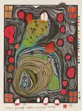 Die Mauer by Friedensreich Hundertwasser, 1979, Woodcut in colors, sold Jun 2014