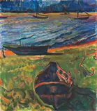 Max Pechstein, Boote am Dangaster Priel / Kühe, 1910, Oil on canvas