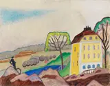 Landschaft mit gelbem Haus by Gabriele Münter, 1916, Oil on canvas, sold Jun 2014