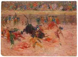 Stiergefecht by Wladimir Georgiewitsch von Bechtejeff, Wohl um 1906, Oil on cardboard, sold Jun 2014