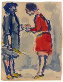 Theaterszene, zwei Mädchen by Emil Nolde, 1910, Watercolor, sold Jun 2014