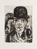 Max Beckmann, Selbstbildnis mit steifem Hut, 1921, Drypoint