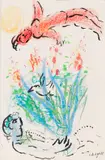 Marc Chagall, Nu rouge au dessus du bouquet, Um 1972, Brush and India ink drawing