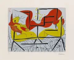 Danaé by Pablo Picasso, 1962, Linocut in colors, sold Jun 2014