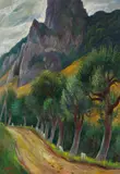 Albert Birkle, Schwäbische Straße mit Kalkfelsformation im oberen Donautal, Um 1926, Oil