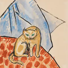 Katze auf einer Decke by Gabriele Münter, Um 1930, Watercolor, sold Jun 2014