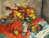 Georg Tappert, Stillleben mit Blumenvase und Äpfeln