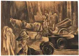 Albert Birkle, Nachts in der Siegesallee in Berlin, 1920, Charcoal drawing