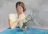 Conrad Felixmüller, Frühlingsblüten - Londa am Tisch mit Schlehdorn