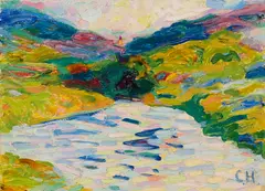 Landschaft mit Flusslauf by Curt Herrmann, Um 1910, Oil on cardboard, sold Jun 2014