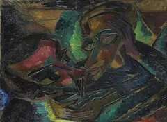 Emil Maetzel, Umarmung, Um 1917, Oil on cardboard