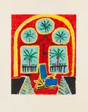 Pablo Picasso, Intérieur rouge avec Transatlantique bleu, 1959, Etching and aquatint in colors