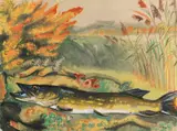 Max Pechstein, Hecht in Seeuferlandschaft, 1936, Watercolor