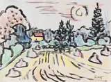 Norddeutsche Landschaft mit Haus bei Sierksdorf by Karl Schmidt-Rottluff, 1960/1965, India Ink, sold Jun 2014