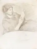 August Macke, Elisabeth mit Tasse, lesend, 1909/10, Charcoal drawing