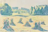 Max Pechstein, Blaue Kornpuppen auf einer Waldwiese, 1947, Pastel