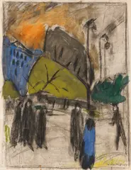 William Straube, Straßenansicht Berlin, 1924, Mixed media
