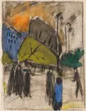 William Straube, Straßenansicht Berlin, 1924, Mixed media