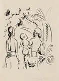 Max Pechstein, Zwei Insulanerinnen mit Kind, Um 1914, Pen and India ink drawing