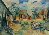 Wilhelm Kohlhoff, Pferdeknechte auf Bauerngehöft, Wohl 1930, Oil on panel