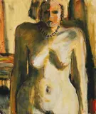 Friedrich Einhoff, Weiblicher Halbakt., Um 1932, Tempera