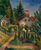 Carl Christoph Hartig, Ländliches Haus mit Garten, ca 1925, Oil on canvas