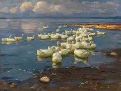 Alexander Koester, Enten im See, Um 1909-1913, Oil on canvas