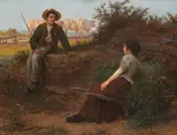 Camille-Félix Bellanger, Plauderei am Wegesrand, 1899, Oil on canvas