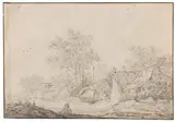 Jan van Goyen, Zugeschrieben - Kleine Dorfstraße mit sitzendem Mann