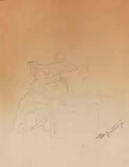 Stürmische Umarmung by Carl Spitzweg, Um 1840, Pencil drawing, sold May 2014
