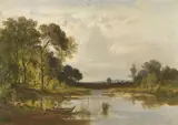 Fritz Halberg-Krauss, Oberbayerische Seenlandschaft mit Angler, Ca. 1900-1920, Oil on canvas