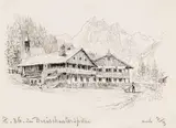 Edward Theodore Compton, 2 Bll.: Berghof. Panorama der Dreischusterspitze, Ca. 1880/90, Pen and India ink drawing