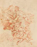 Johann Kaspar Sing, Der heilige Johann Nepomuk wird von Engeln in den Himmel getragen, 1729, Sanguine