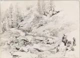 Edward Theodore Compton, Waldskizze mit Felsformation, Ca. 1880/90, Pencil drawing