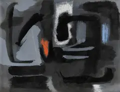 Gérard Ernest Schneider, Komposition mit rotem Zentrum, 1952, Gouache