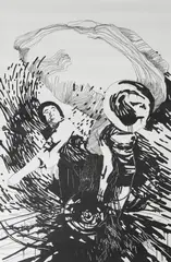 Sebastian Speckmann, Ohne Titel (Zwei Cowboys), 2006, Linocut