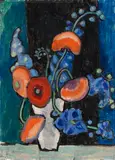 Blumenbild vor blauschwarzem Grund by Gabriele Münter, 1935, Oil on cardboard, sold Dec 2013