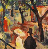 Wilhelm Thöny, Spaziergänger im Park, 1922, Oil on paper