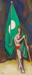 Karl Hofer, Mann mit grüner Fahne, 1952, Oil on canvas