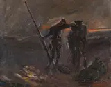 Don Quixote - Nachtwache (Don Quijote und Rosinante) by Max Slevogt, 1908, Oil on cardboard, sold Dec 2013