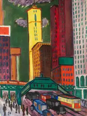 Ernst Geitlinger, New Yorker Straßenszene mit gelbem Hochhaus, 1926, Oil on canvas
