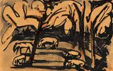 Max Pechstein, Weidende Tiere unter Bäumen, 1919, Pen and India ink drawing