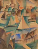 Otto Fischer-Trachau, Blick auf die Alster mit Segelbooten, 1911, Watercolor